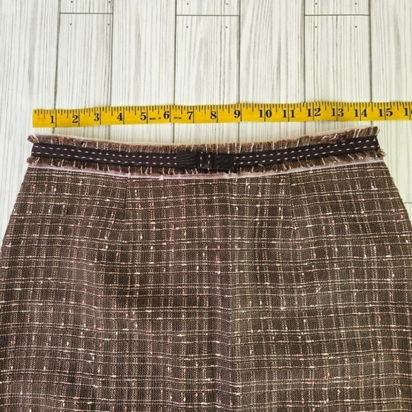 Rebecca Taylor Tweed and Bow Mini Skirt in Brown and Pink Plaid Size 2 - Picture 8 of 10